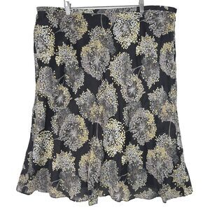 Talbots Midi Skirt Linen‎ Silk Black Floral 22W Lined Flared Zip Spring Summer